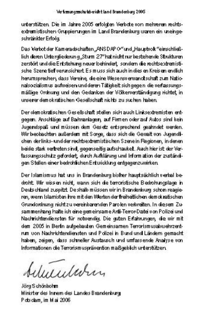 Seite 4 des Verfassungsschutzbericht 2005 Brandenburg
