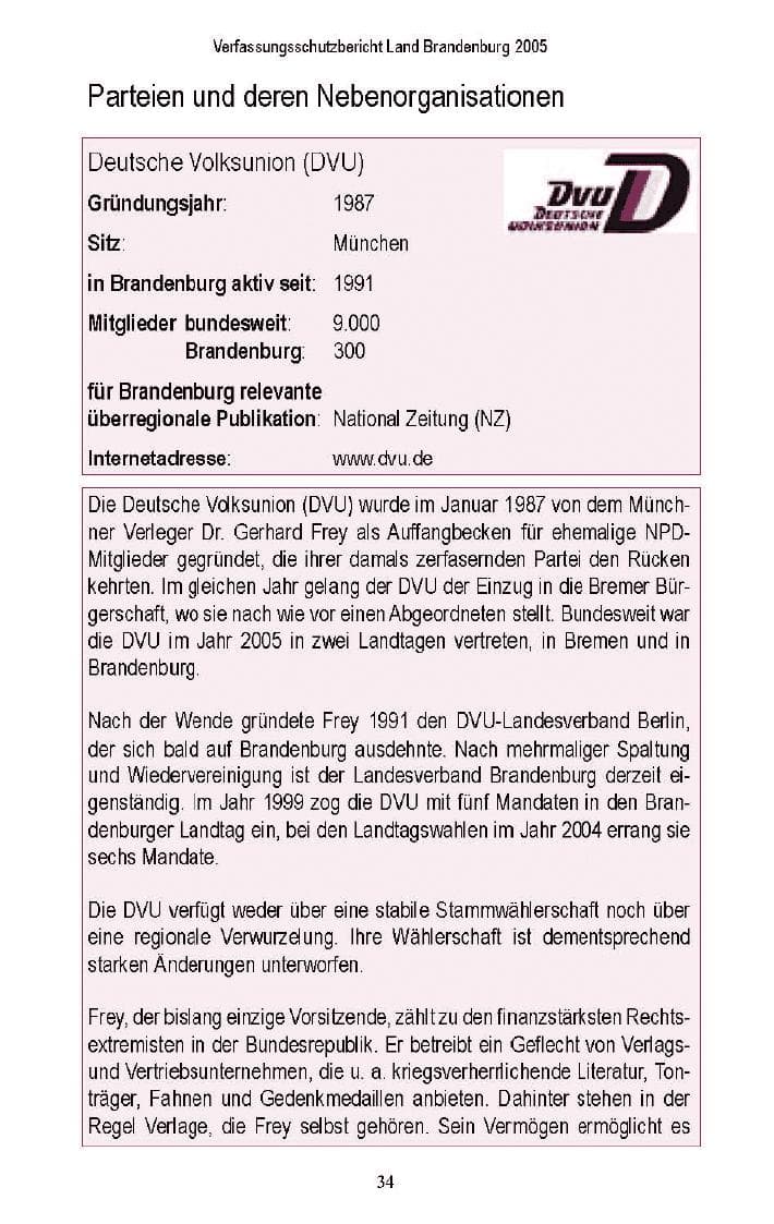 Seite 32 des Verfassungsschutzbericht 2005 Brandenburg