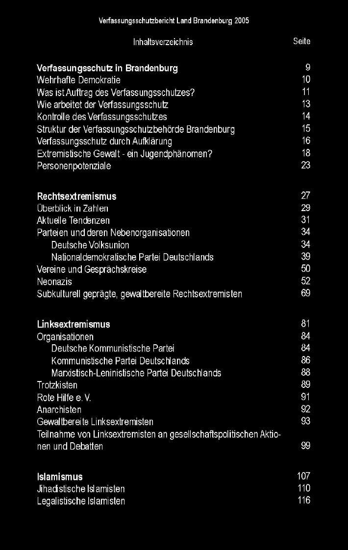 Seite 5 des Verfassungsschutzbericht 2005 Brandenburg
