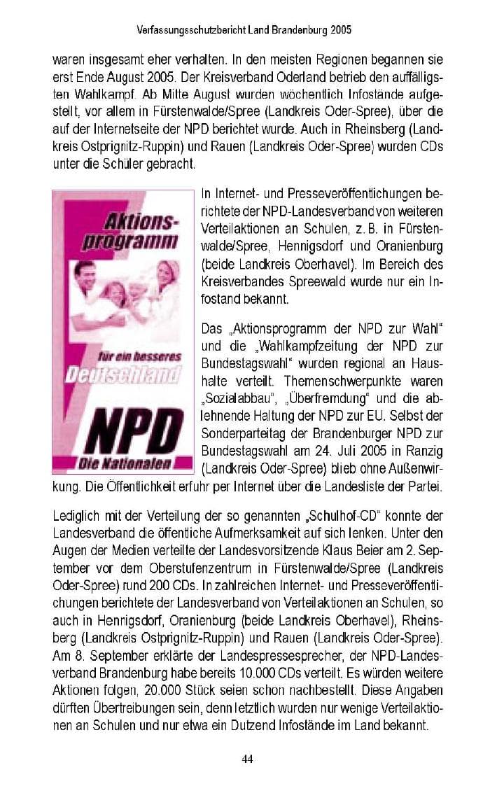 Seite 42 des Verfassungsschutzbericht 2005 Brandenburg