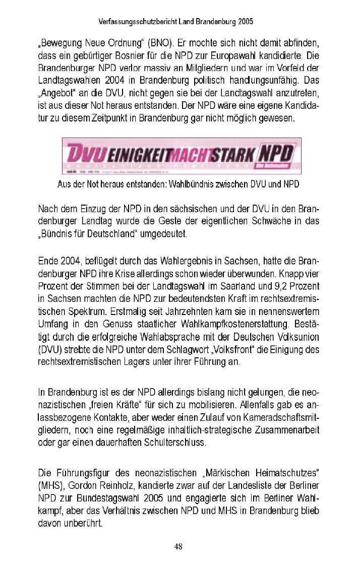 Seite 46 des Verfassungsschutzbericht 2005 Brandenburg