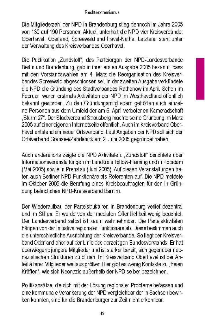 Seite 47 des Verfassungsschutzbericht 2005 Brandenburg