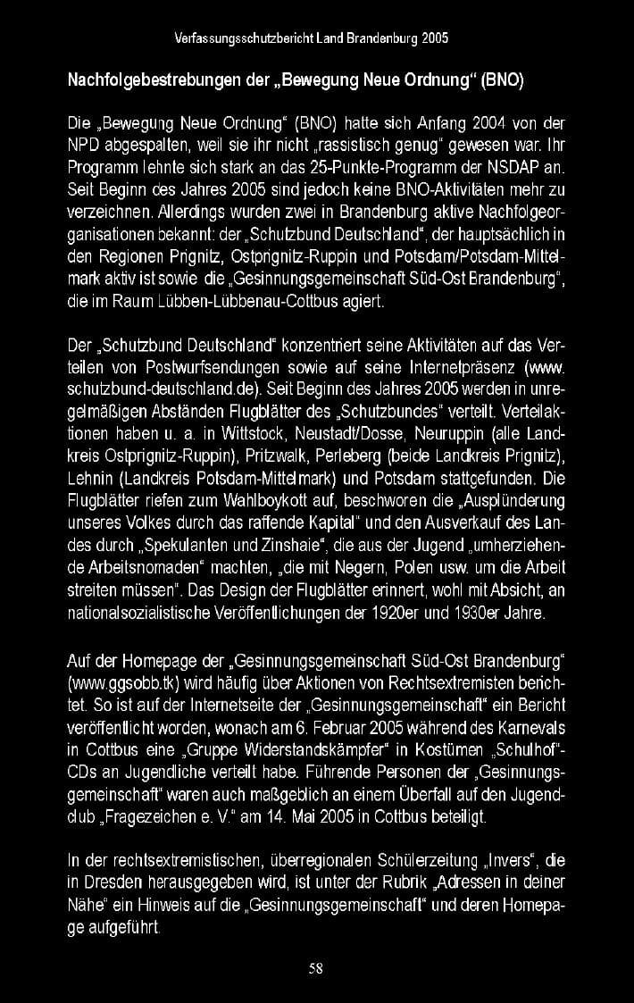 Seite 56 des Verfassungsschutzbericht 2005 Brandenburg