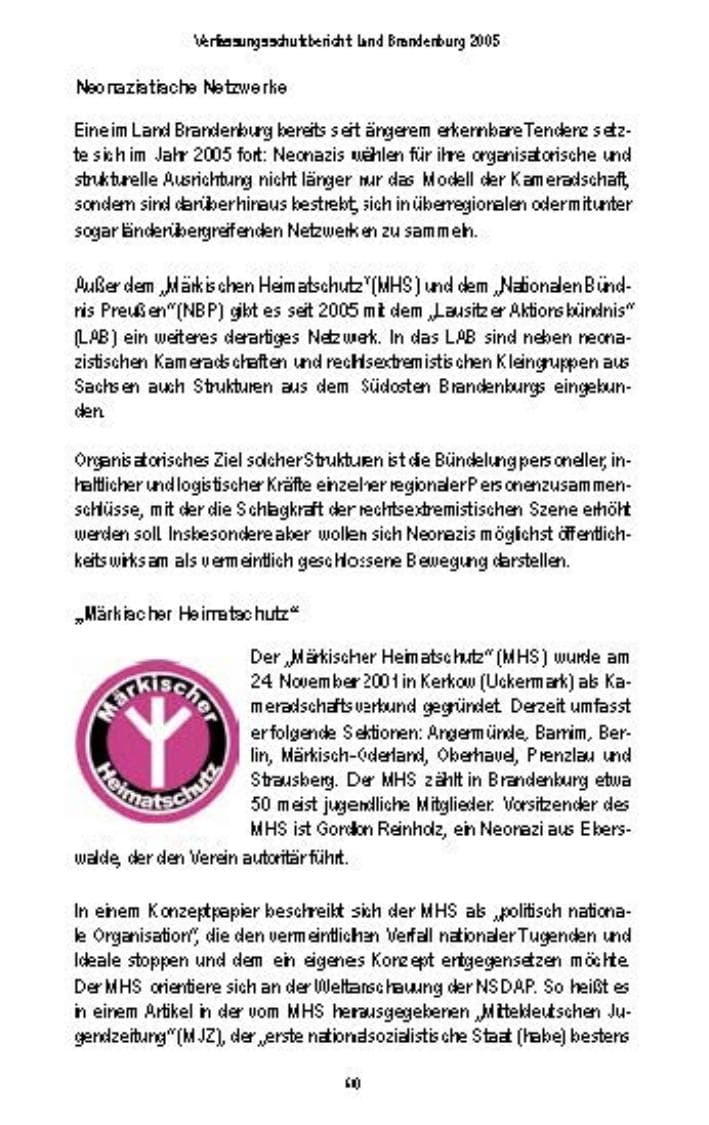 Seite 58 des Verfassungsschutzbericht 2005 Brandenburg