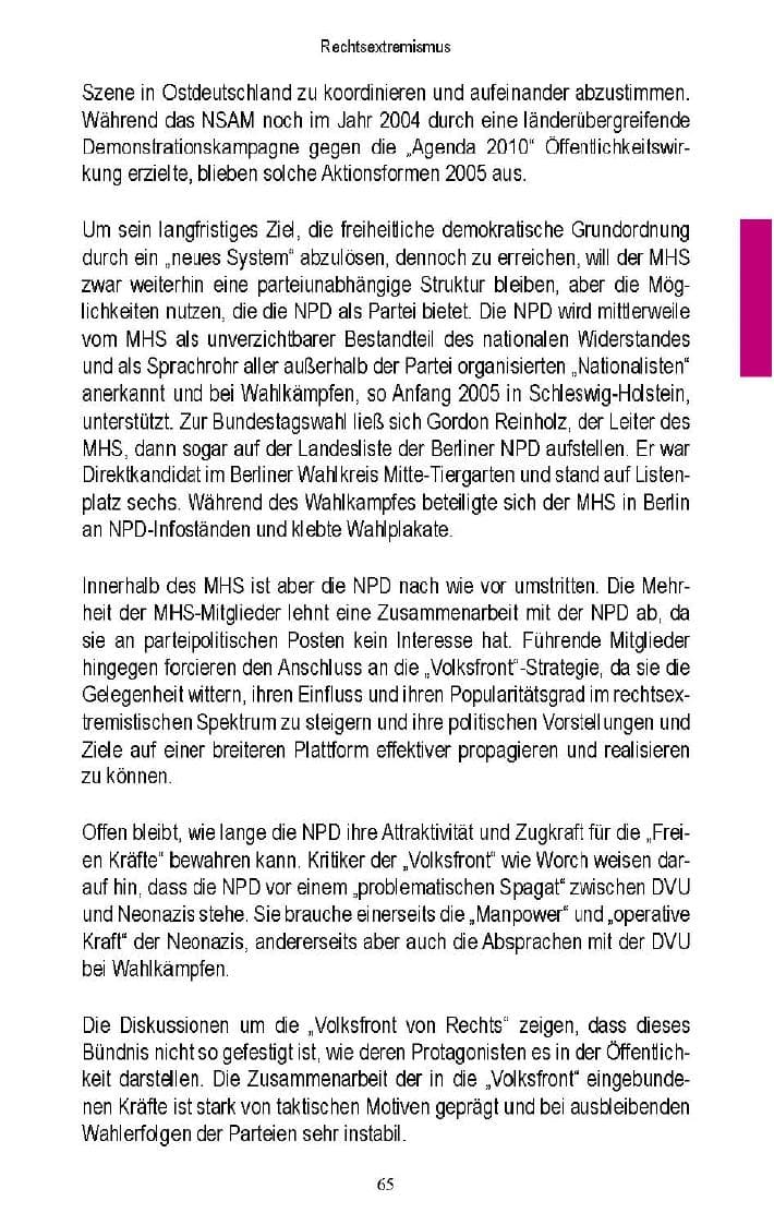 Seite 63 des Verfassungsschutzbericht 2005 Brandenburg