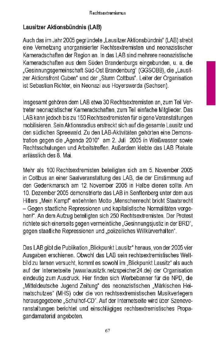 Seite 65 des Verfassungsschutzbericht 2005 Brandenburg