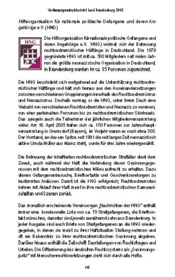 Seite 66 des Verfassungsschutzbericht 2005 Brandenburg