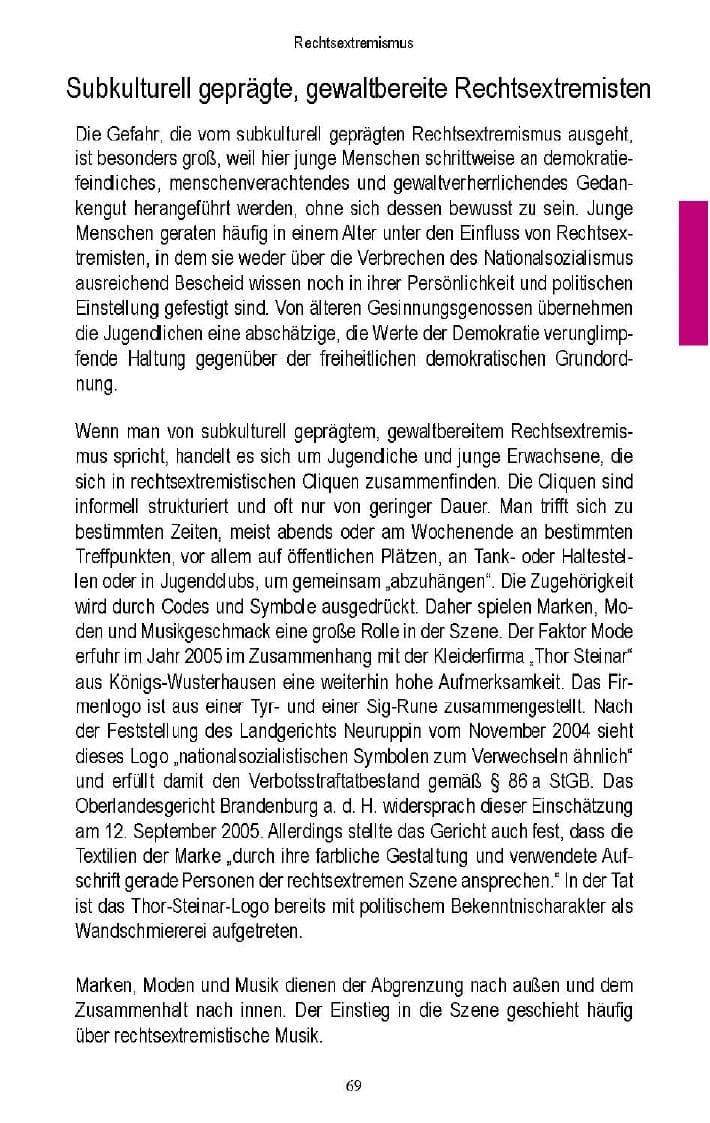 Seite 67 des Verfassungsschutzbericht 2005 Brandenburg