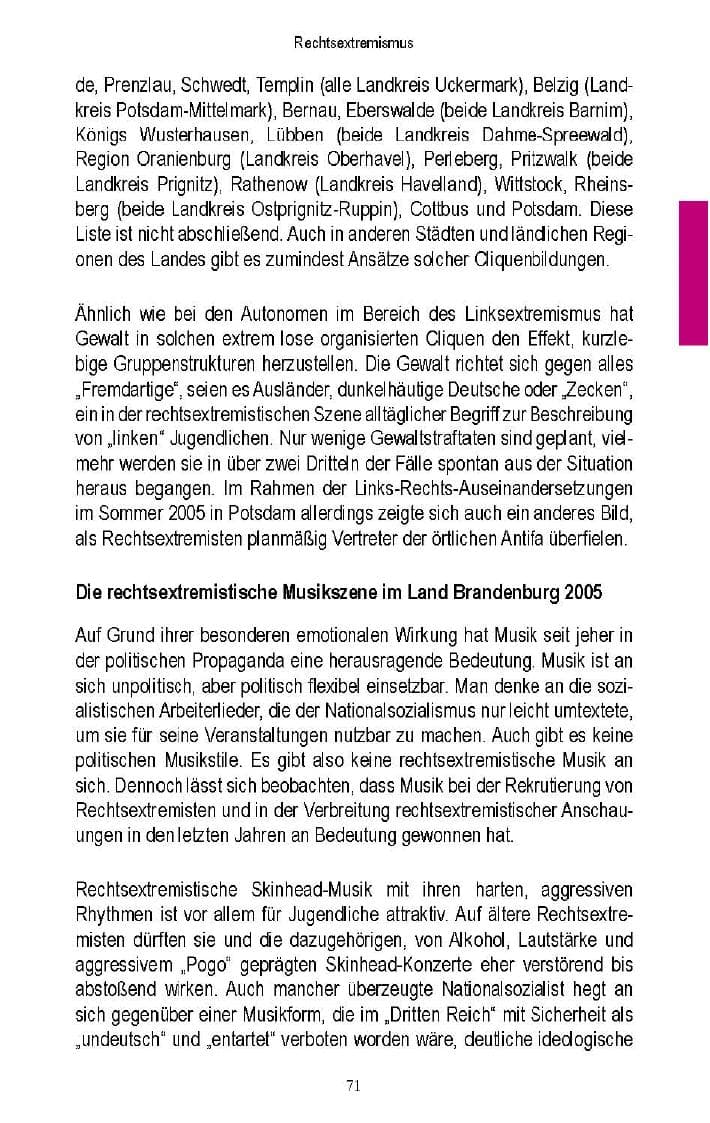 Seite 69 des Verfassungsschutzbericht 2005 Brandenburg
