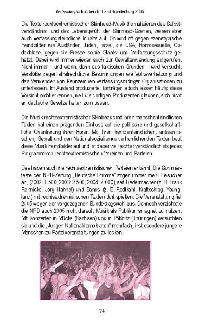 Seite 72 des Verfassungsschutzbericht 2005 Brandenburg