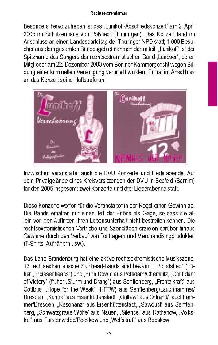 Seite 73 des Verfassungsschutzbericht 2005 Brandenburg