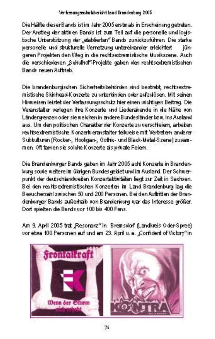 Seite 74 des Verfassungsschutzbericht 2005 Brandenburg
