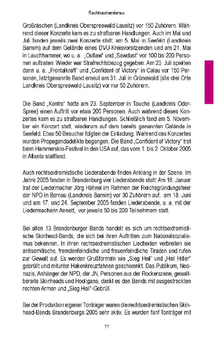 Seite 75 des Verfassungsschutzbericht 2005 Brandenburg