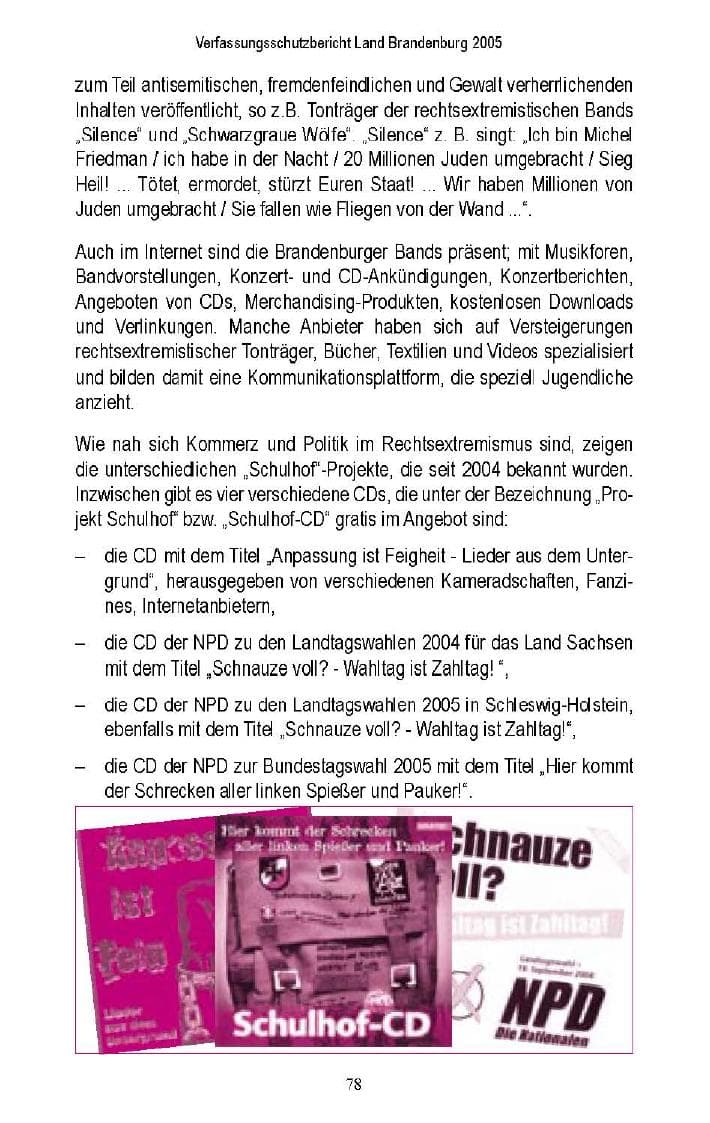 Seite 76 des Verfassungsschutzbericht 2005 Brandenburg