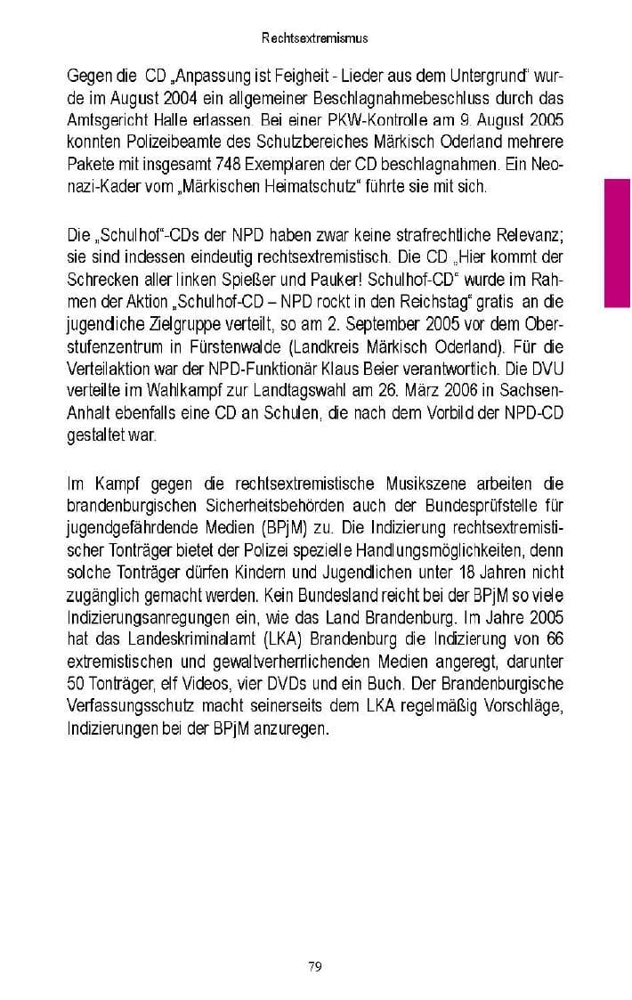 Seite 77 des Verfassungsschutzbericht 2005 Brandenburg