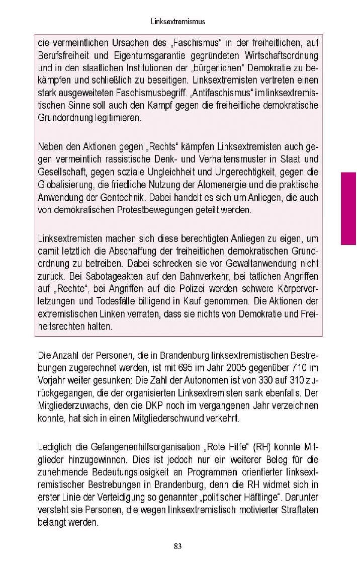 Seite 80 des Verfassungsschutzbericht 2005 Brandenburg