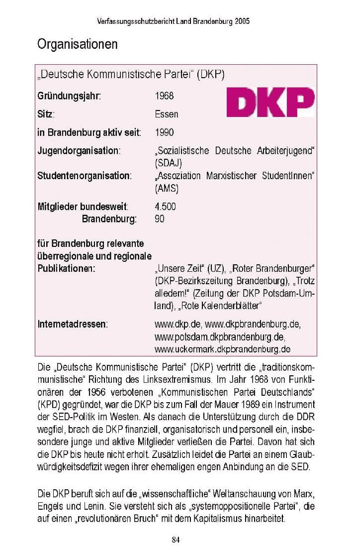 Seite 81 des Verfassungsschutzbericht 2005 Brandenburg
