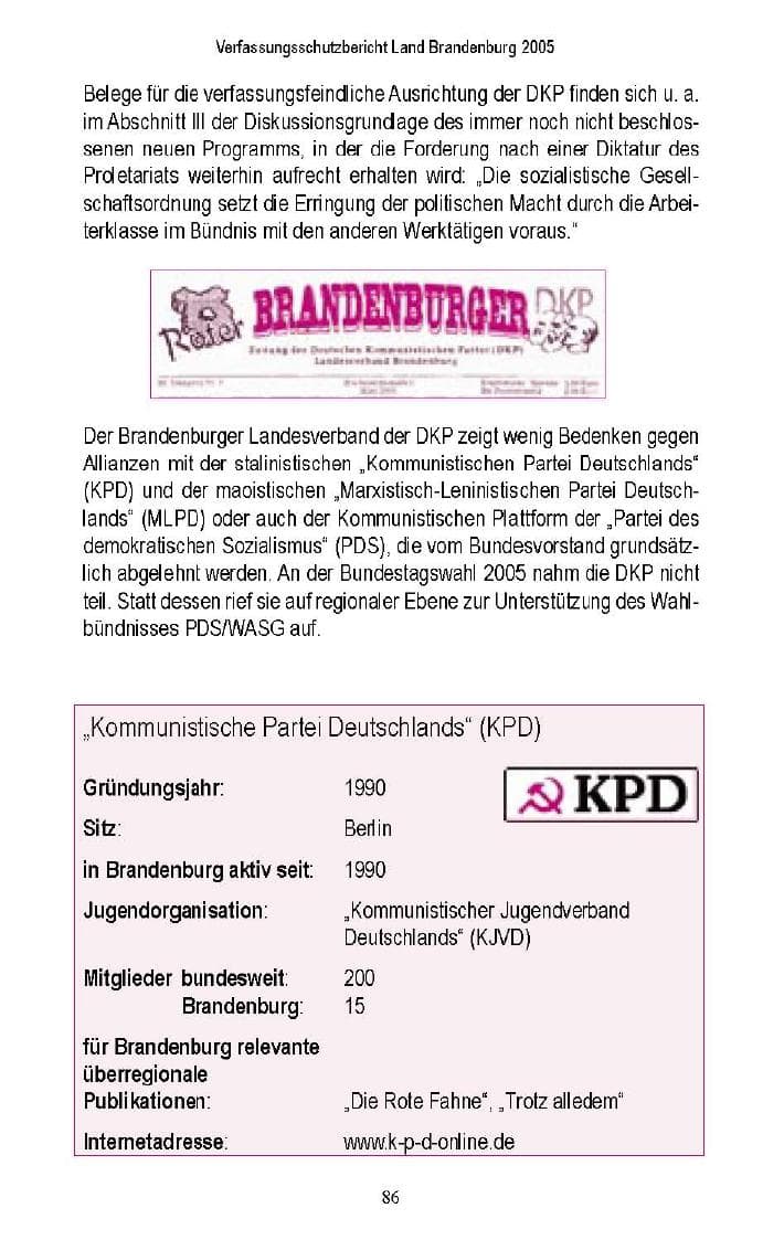 Seite 83 des Verfassungsschutzbericht 2005 Brandenburg