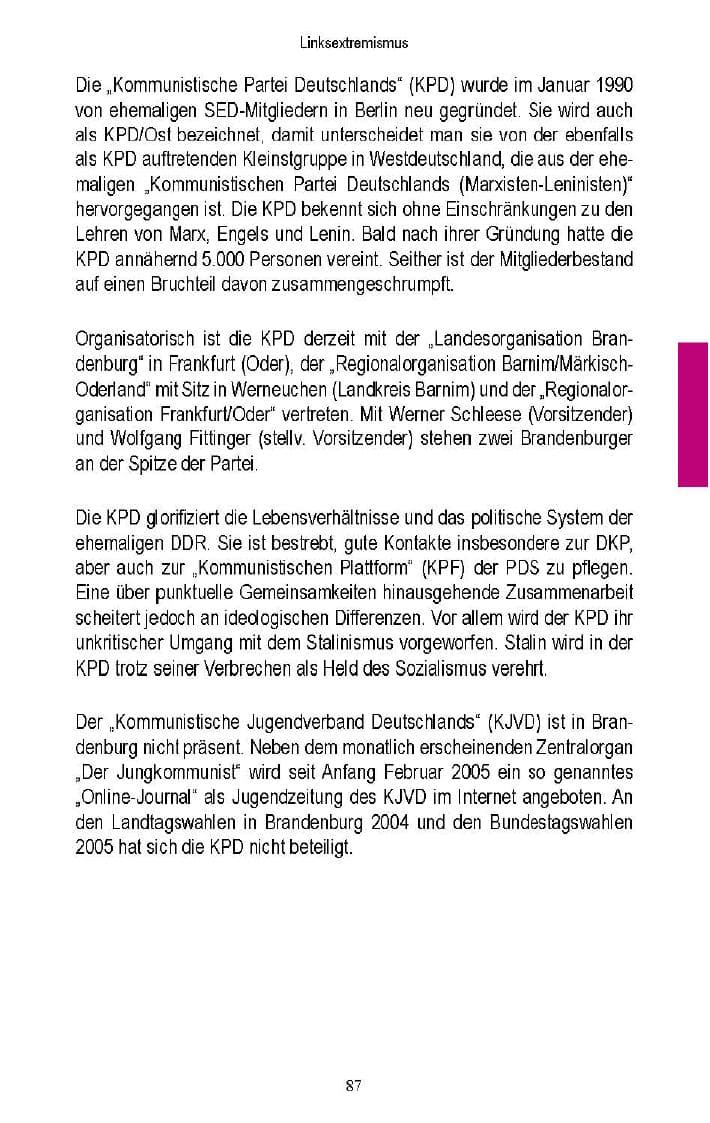 Seite 84 des Verfassungsschutzbericht 2005 Brandenburg