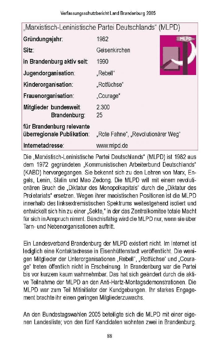 Seite 85 des Verfassungsschutzbericht 2005 Brandenburg
