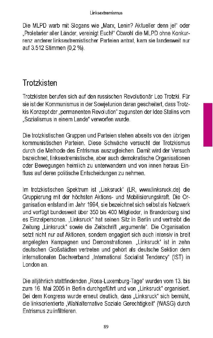 Seite 86 des Verfassungsschutzbericht 2005 Brandenburg