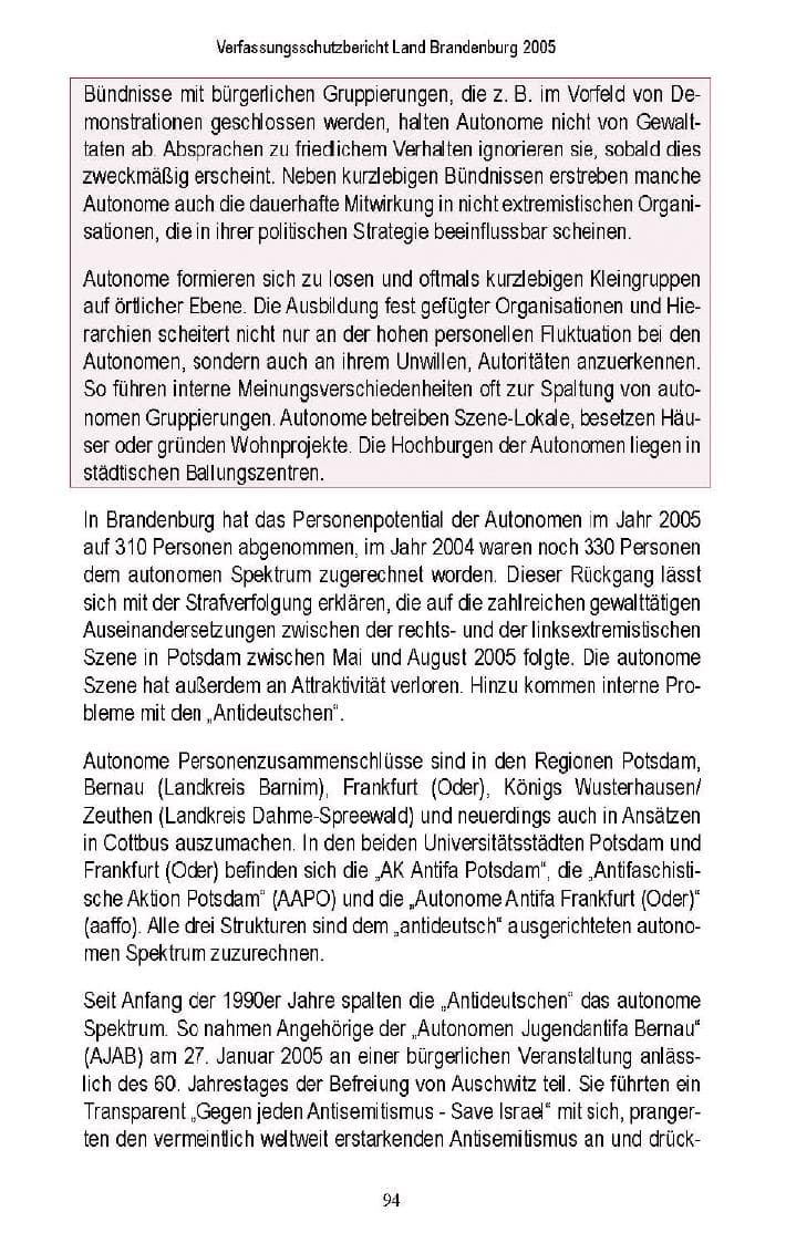 Seite 91 des Verfassungsschutzbericht 2005 Brandenburg
