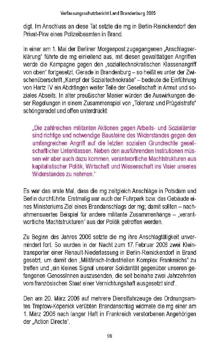 Seite 95 des Verfassungsschutzbericht 2005 Brandenburg