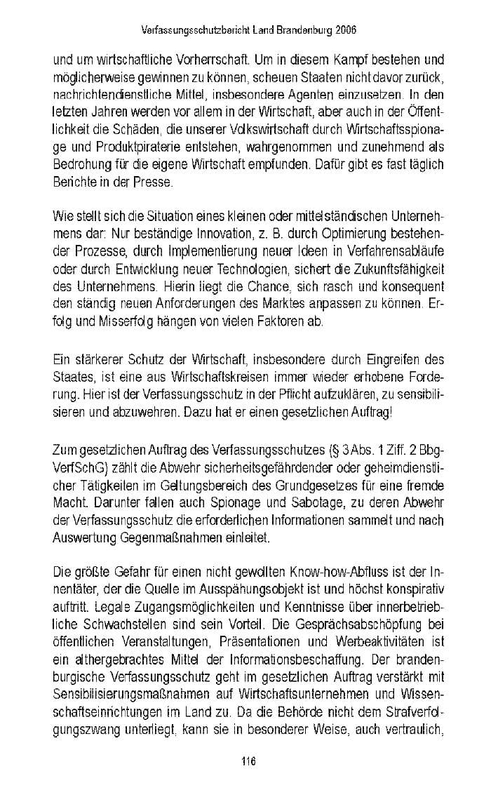 Seite 110 des Verfassungsschutzbericht 2006 Brandenburg