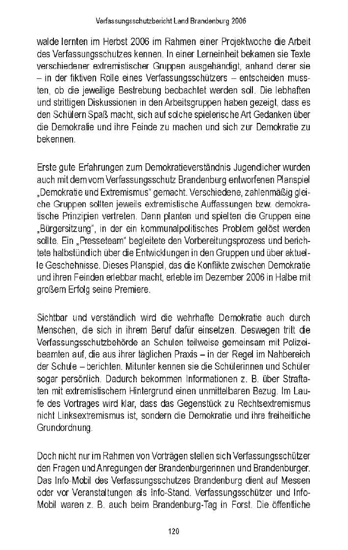 Seite 113 des Verfassungsschutzbericht 2006 Brandenburg