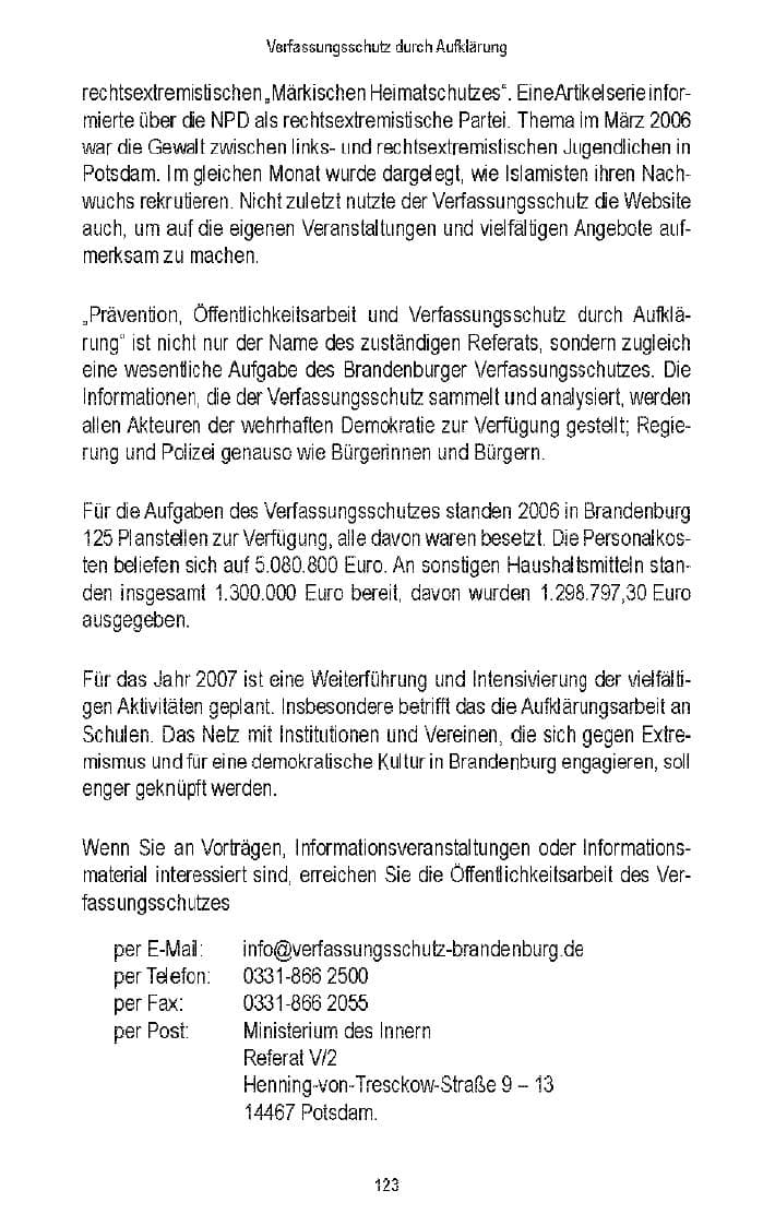 Seite 116 des Verfassungsschutzbericht 2006 Brandenburg