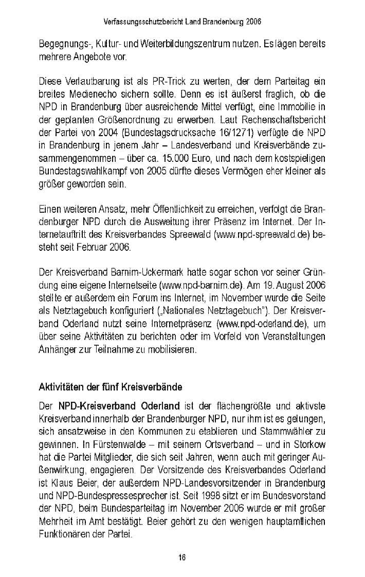 Seite 18 des Verfassungsschutzbericht 2006 Brandenburg
