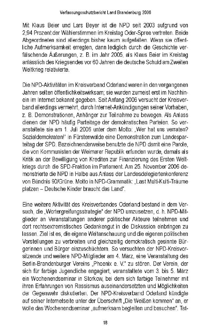 Seite 20 des Verfassungsschutzbericht 2006 Brandenburg
