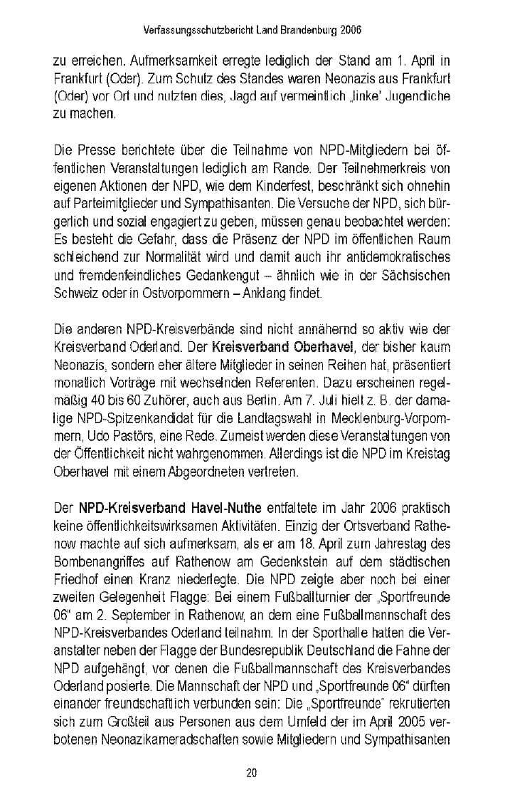 Seite 22 des Verfassungsschutzbericht 2006 Brandenburg