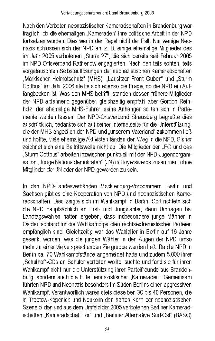 Seite 26 des Verfassungsschutzbericht 2006 Brandenburg