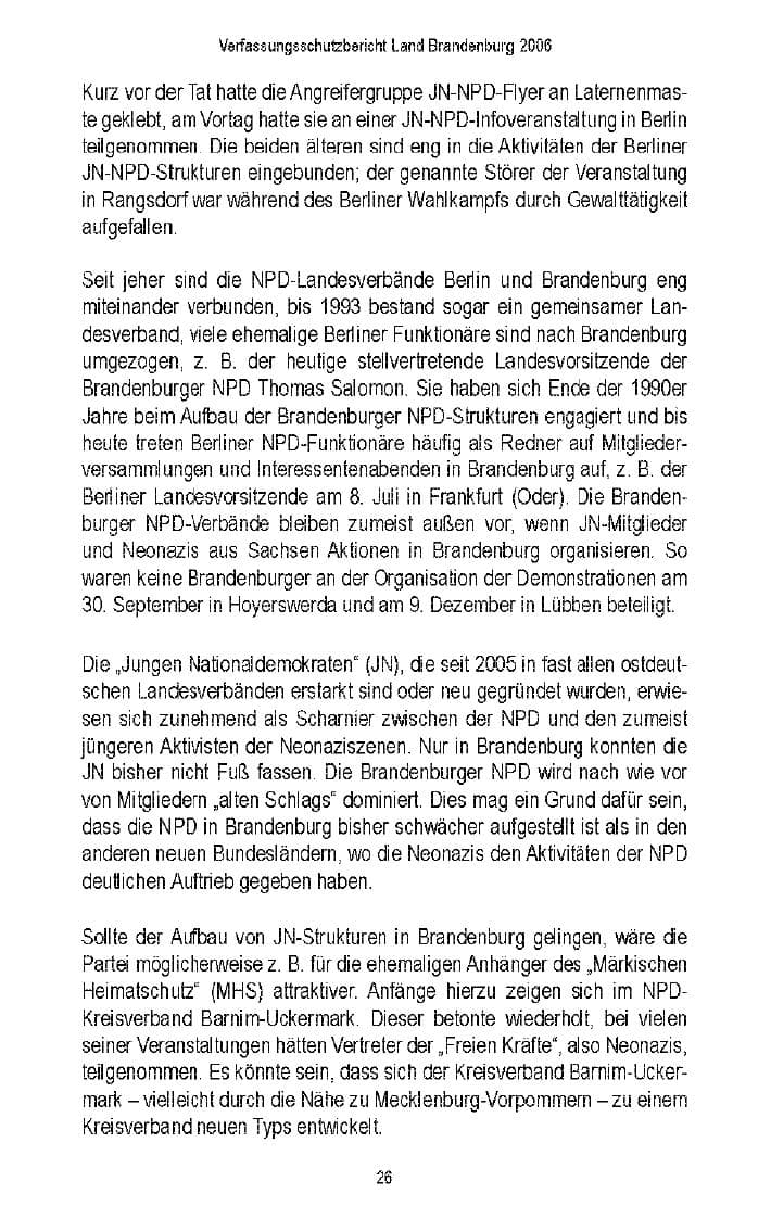 Seite 28 des Verfassungsschutzbericht 2006 Brandenburg