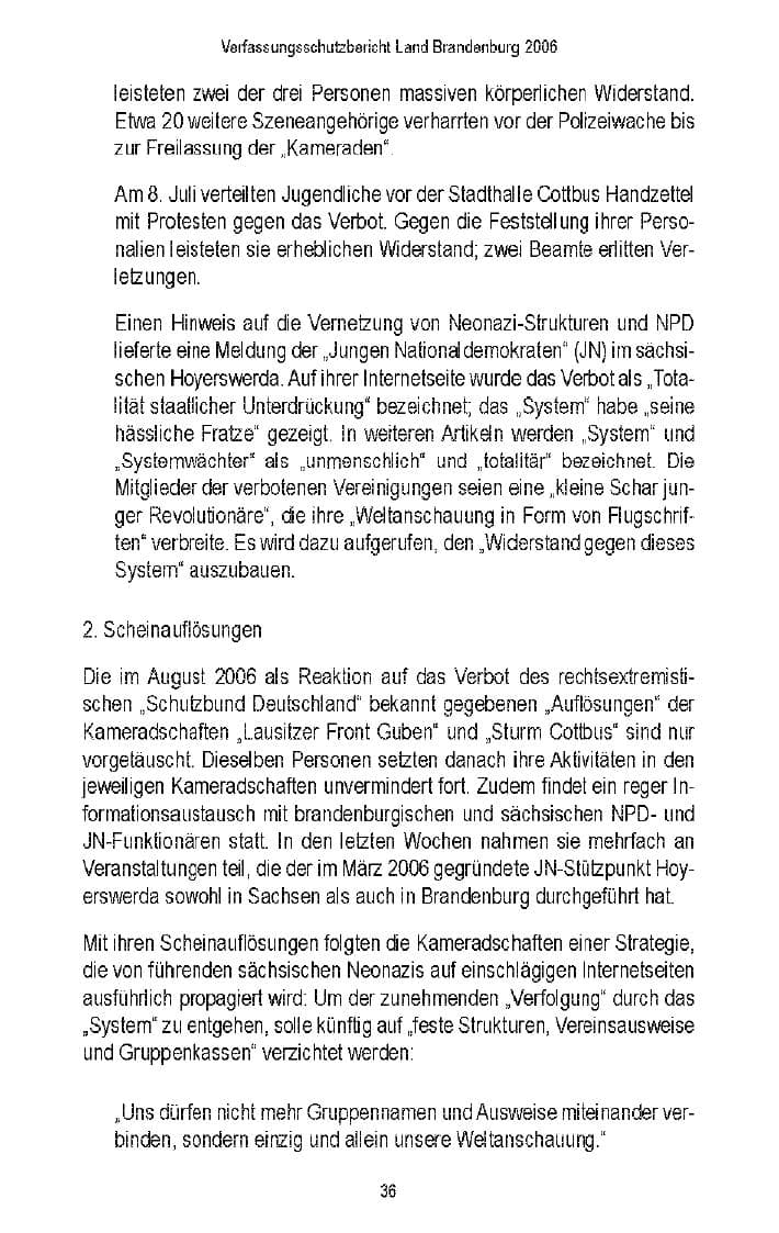 Seite 37 des Verfassungsschutzbericht 2006 Brandenburg