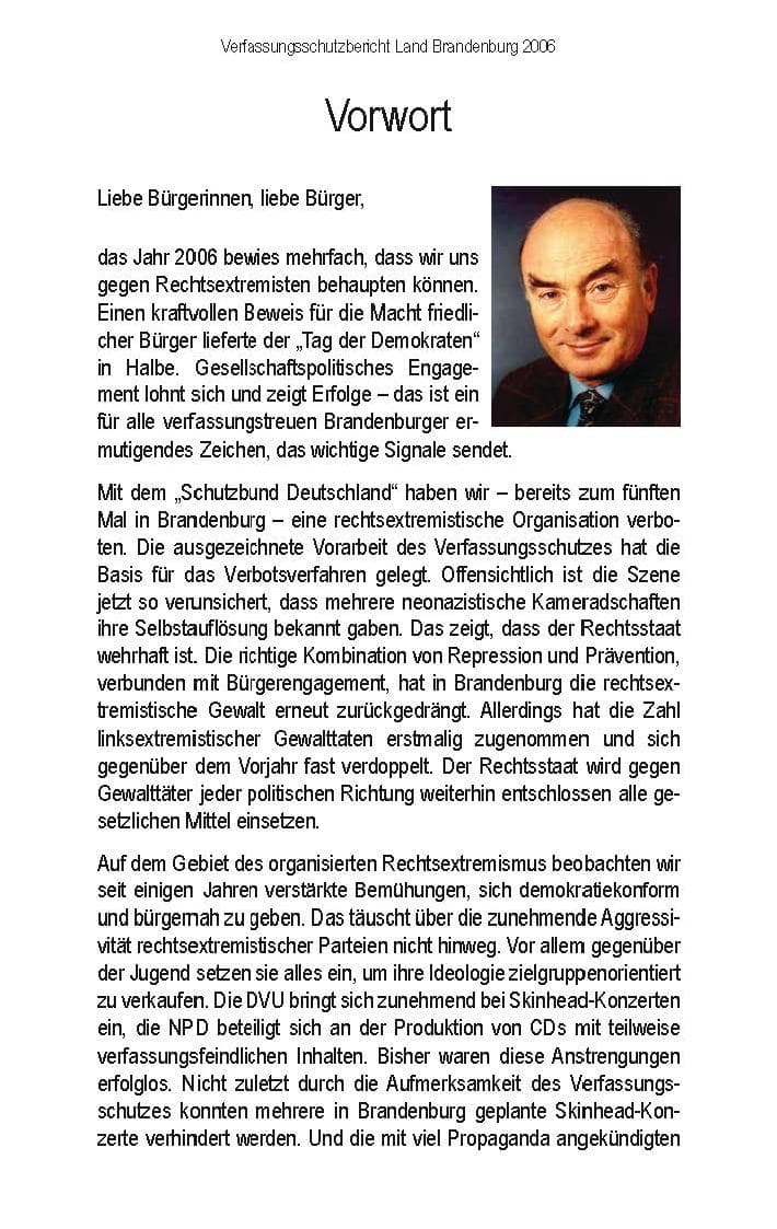 Seite 5 des Verfassungsschutzbericht 2006 Brandenburg