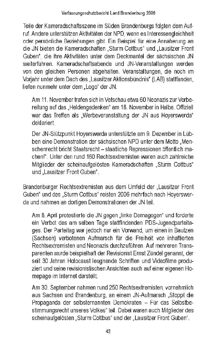 Seite 43 des Verfassungsschutzbericht 2006 Brandenburg