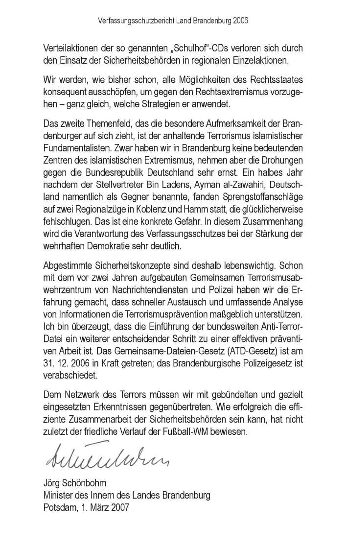 Seite 6 des Verfassungsschutzbericht 2006 Brandenburg