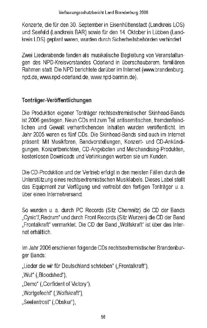 Seite 56 des Verfassungsschutzbericht 2006 Brandenburg