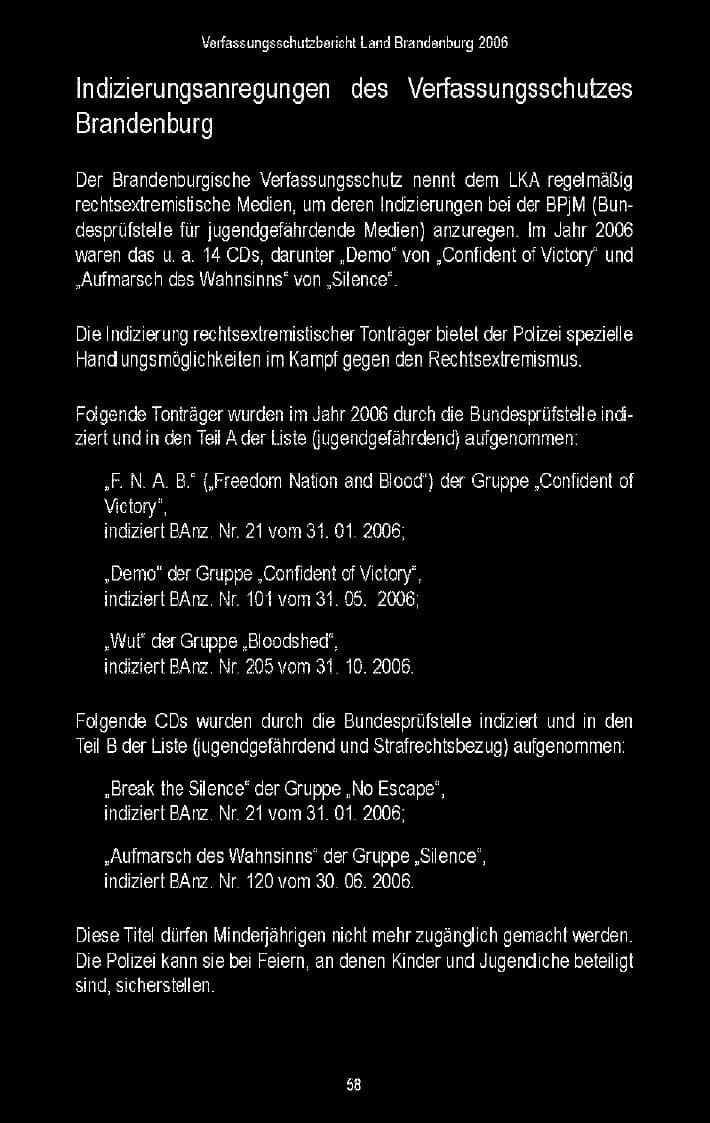 Seite 58 des Verfassungsschutzbericht 2006 Brandenburg