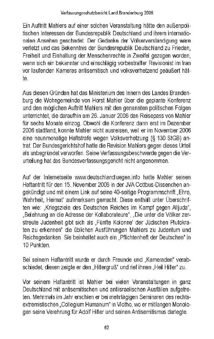 Seite 61 des Verfassungsschutzbericht 2006 Brandenburg
