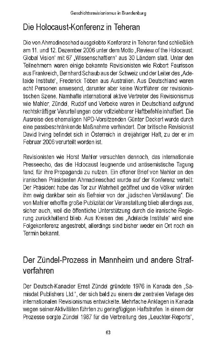 Seite 62 des Verfassungsschutzbericht 2006 Brandenburg