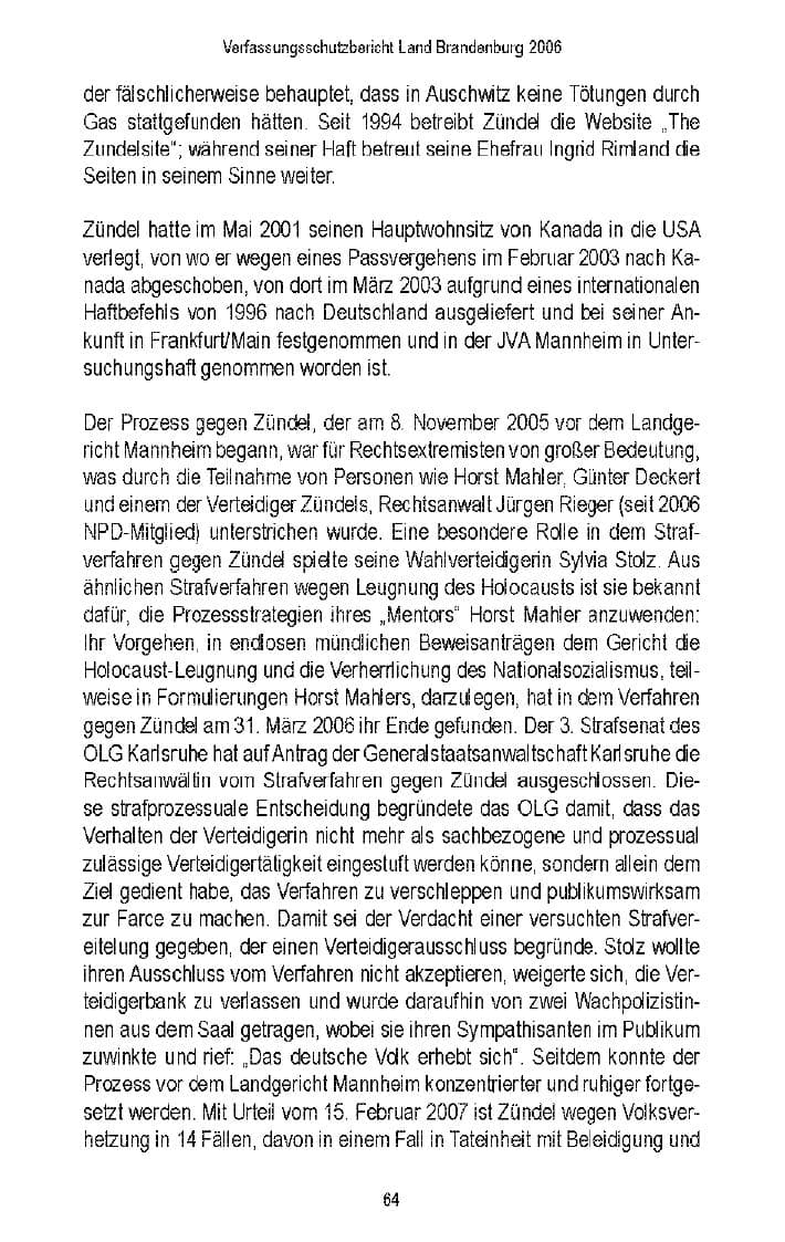 Seite 63 des Verfassungsschutzbericht 2006 Brandenburg