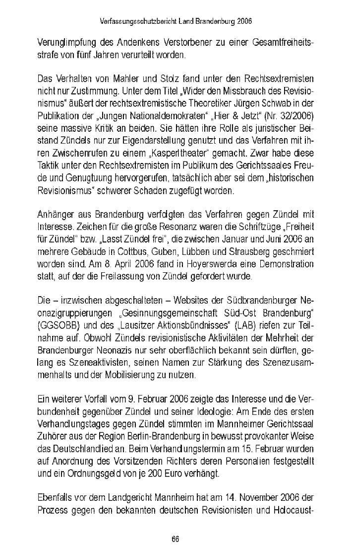 Seite 65 des Verfassungsschutzbericht 2006 Brandenburg