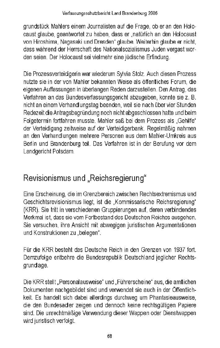Seite 67 des Verfassungsschutzbericht 2006 Brandenburg