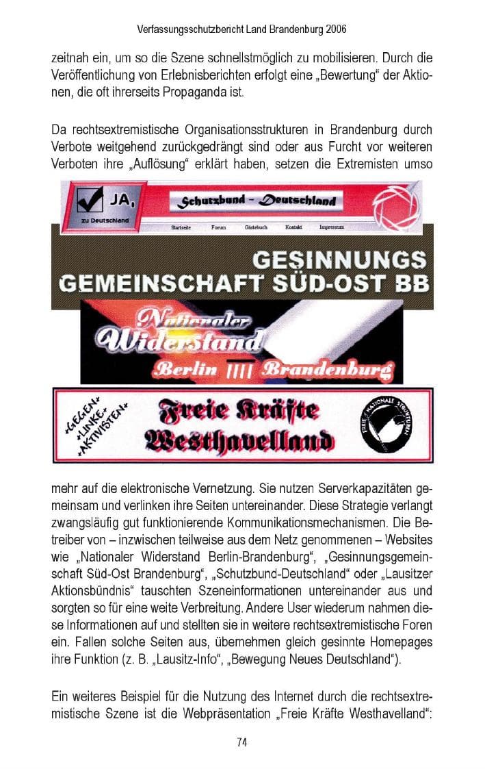 Seite 72 des Verfassungsschutzbericht 2006 Brandenburg