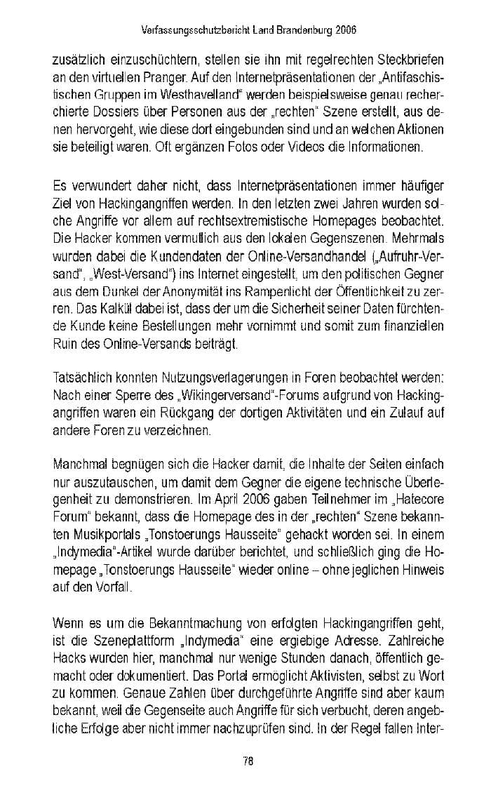 Seite 76 des Verfassungsschutzbericht 2006 Brandenburg