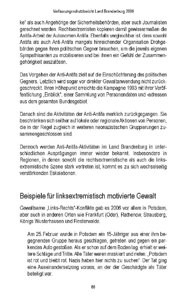 Seite 83 des Verfassungsschutzbericht 2006 Brandenburg