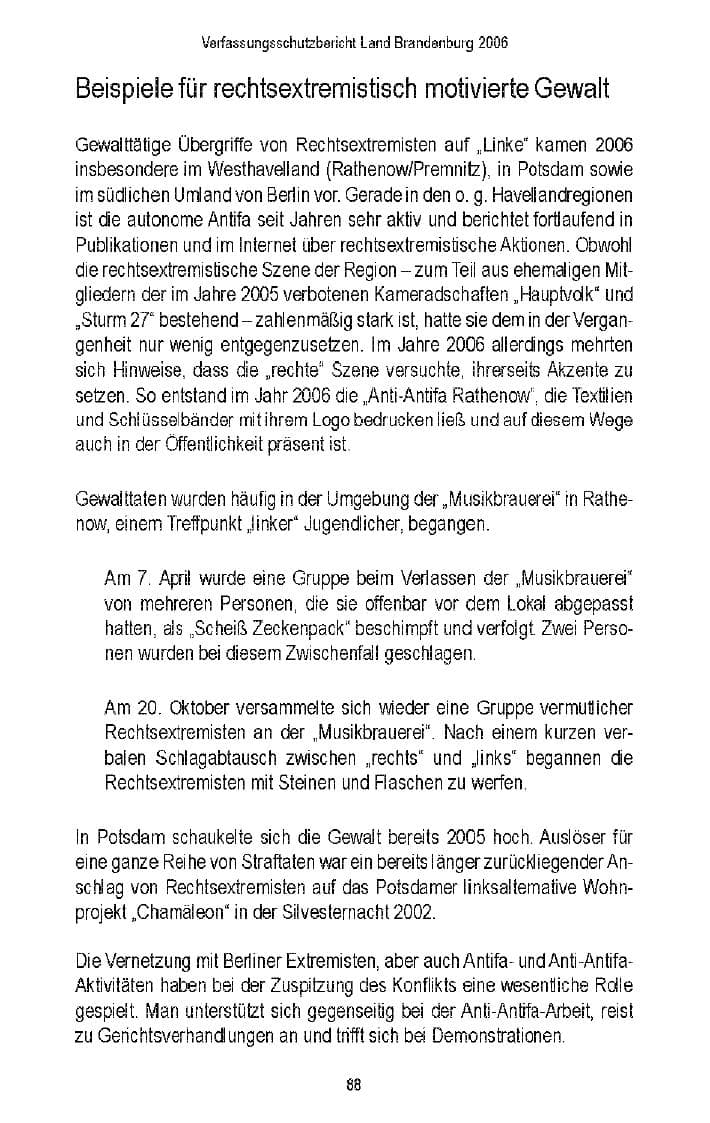 Seite 85 des Verfassungsschutzbericht 2006 Brandenburg
